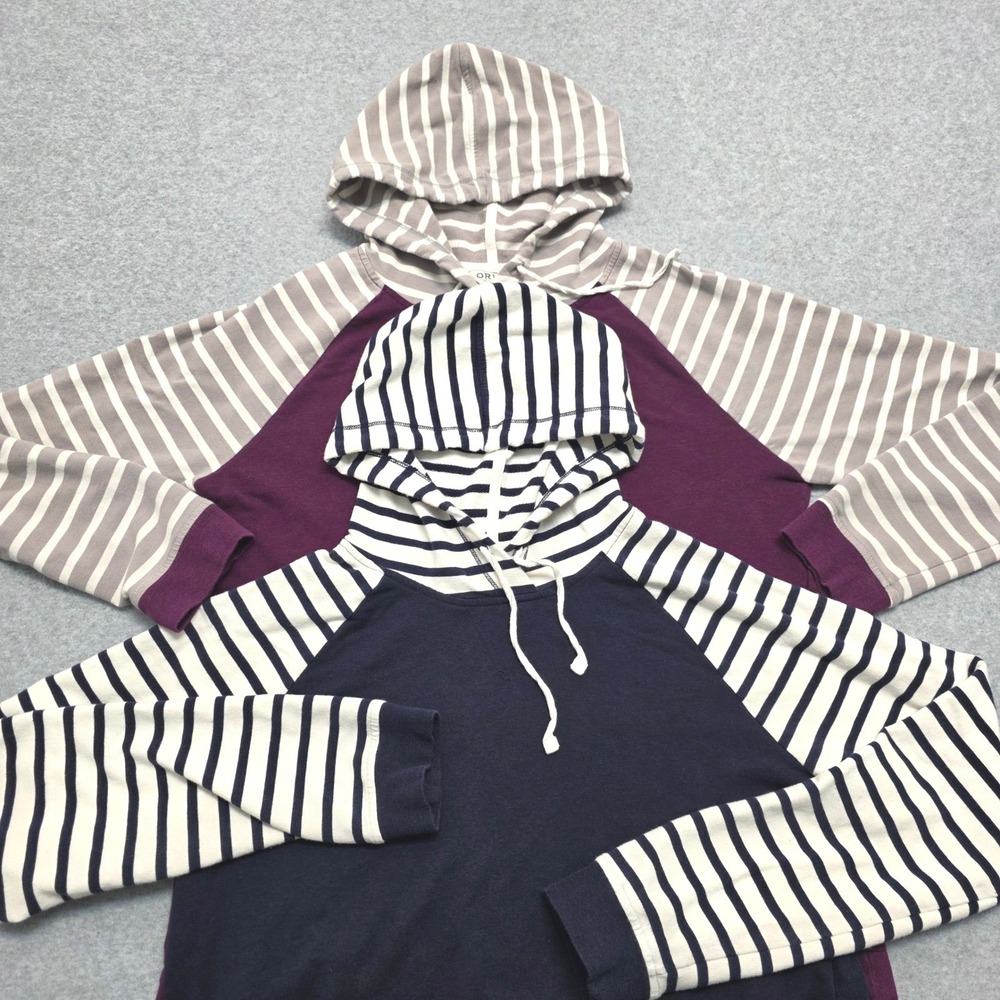 ORVIS Women's Striped Raglan Hoodie Pullover 1 Purple 1 Navy Blue Size M Bundle